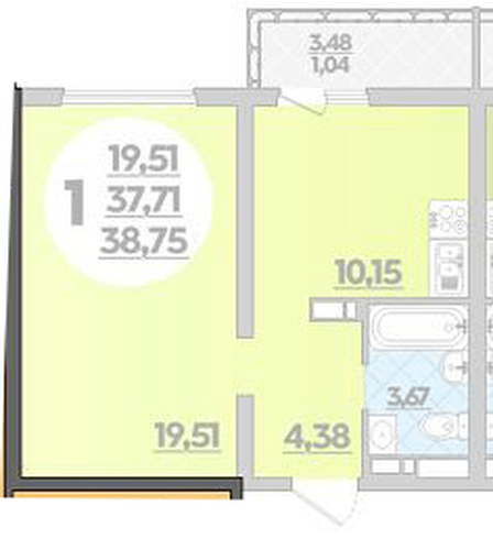 Фото №1: 1-комнатная квартира 38 м² - Майкоп