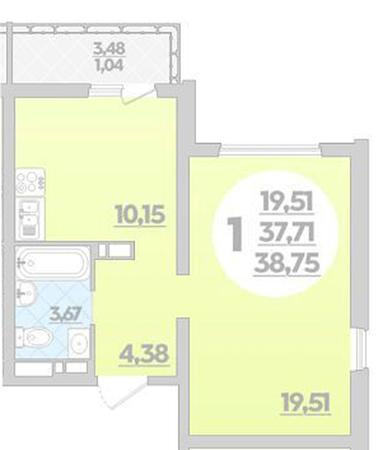 Фото №1: 1-комнатная квартира 38 м² - Майкоп, 