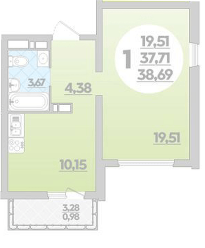 Фото №1: 1-комнатная квартира 38 м² - Майкоп