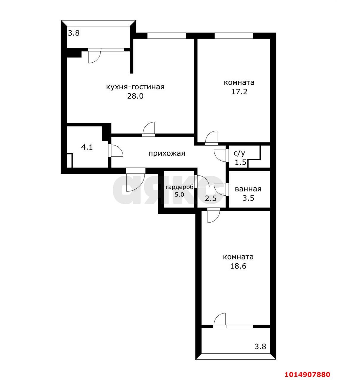 Фото №3: 3-комнатная квартира 98 м² - Краснодар, жилой комплекс Почтовый, пр-кт имени писателя Знаменского, 34