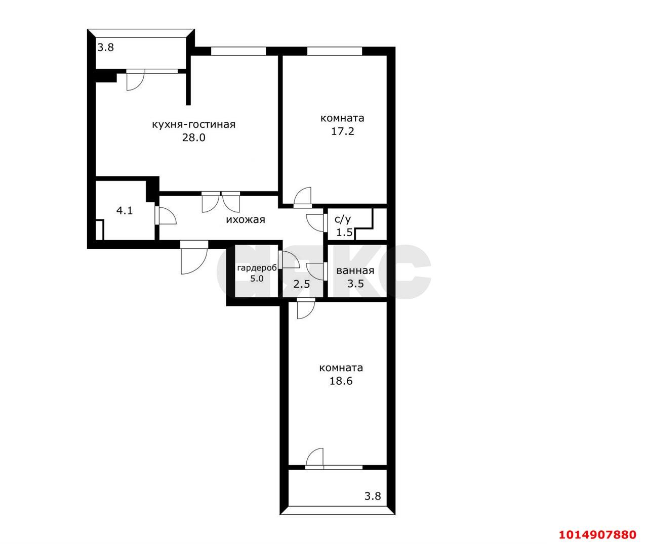 Фото №17: 3-комнатная квартира 98 м² - Краснодар, Карасунский внутригородской округ, Почтовый, мкр. жилой комплекс Почтовый, пр-кт имени писателя Знаменского, 34