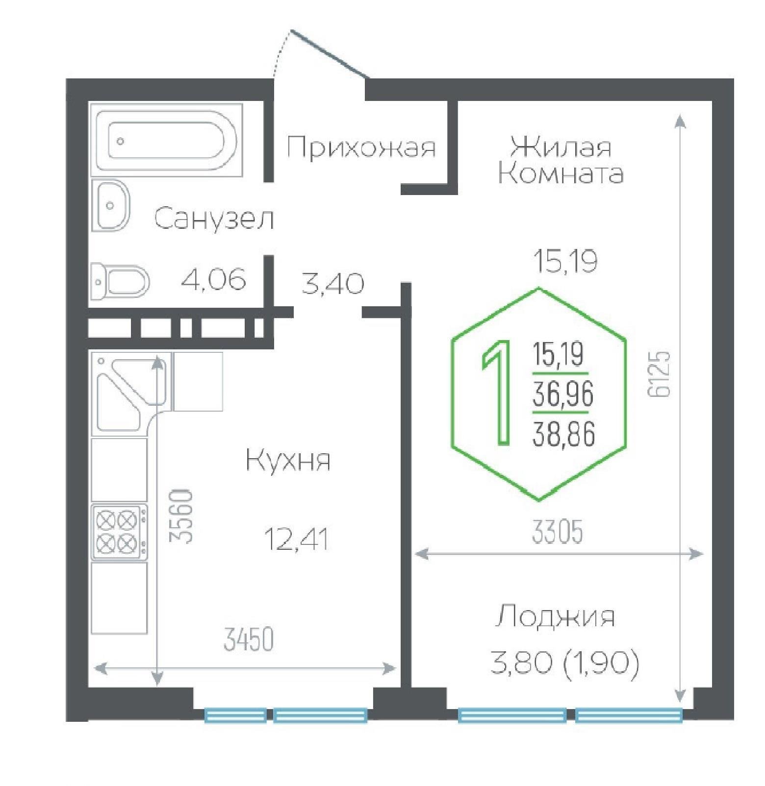 Фото №3: 1-комнатная квартира 36 м² - Краснодар, Центральный внутригородской округ, мкр. Черёмушки, ул. Обрывная, 132/1к26