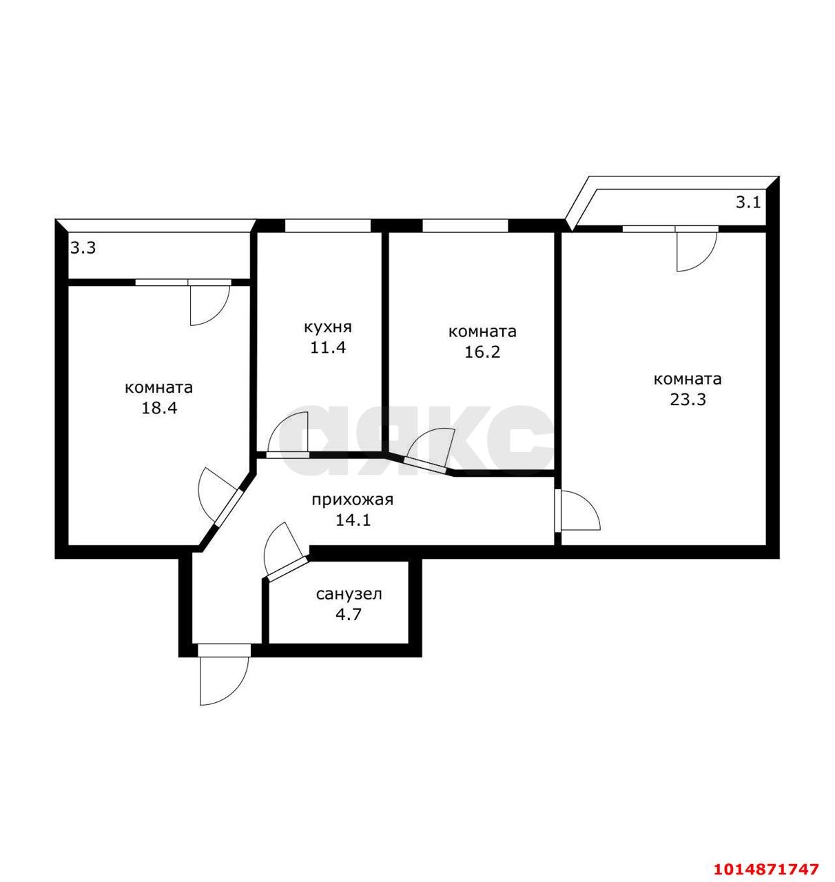 Фото №16: 3-комнатная квартира 88 м² - Яблоновский, жилой комплекс Гагарина, ул. Гагарина, 155к1