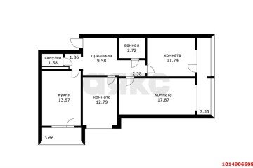 Фото №3: 3-комнатная квартира 80 м² - Краснодар, мкр. Гидростроителей, ул. Парусная, 20/2