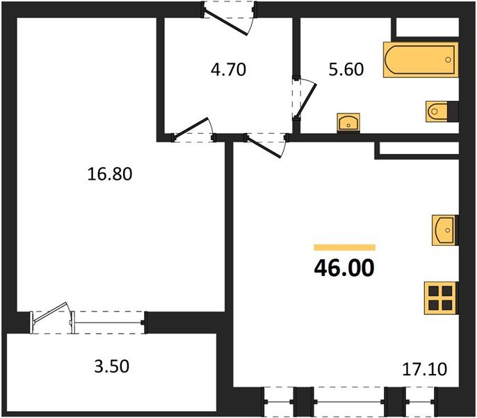 Фото №1: 1-комнатная квартира 46 м² - Краснодар, ЖК Эрмитаж, ул. им. Мурата Ахеджака, 20