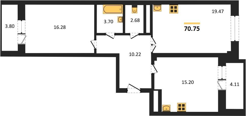 Фото №1: 2-комнатная квартира 70 м² - Краснодар, ЖК Аврора, ул. имени Дзержинского, 95