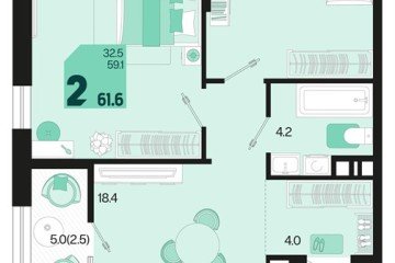 Фото №1: 2-комнатная квартира 61 м² - Краснодар, мкр. Карасунский внутригородской округ, 