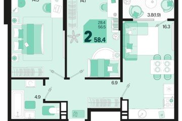 Фото №1: 2-комнатная квартира 58 м² - Краснодар, мкр. Карасунский внутригородской округ, 