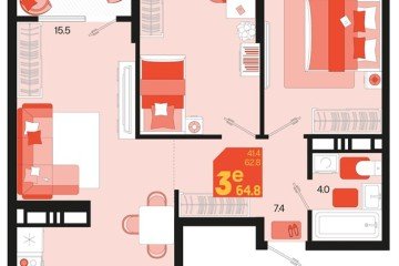 Фото №1: 2-комнатная квартира 64 м² - Краснодар, мкр. Карасунский внутригородской округ, 