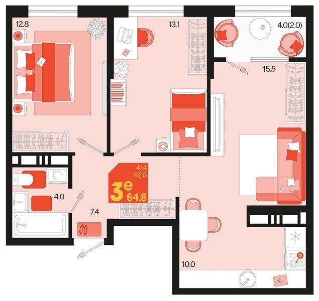 Фото №1: 2-комнатная квартира 64 м² - Краснодар, Карасунский внутригородской округ, 