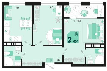 Фото №1: 2-комнатная квартира 60 м² - Краснодар, мкр. Карасунский внутригородской округ, 