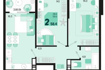 Фото №1: 2-комнатная квартира 58 м² - Краснодар, мкр. Карасунский внутригородской округ, 