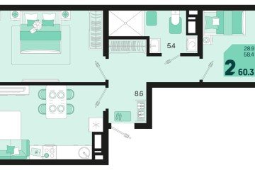 Фото №1: 2-комнатная квартира 60 м² - Краснодар, мкр. Карасунский внутригородской округ, 