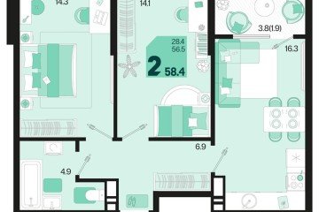 Фото №1: 2-комнатная квартира 58 м² - Краснодар, мкр. Карасунский внутригородской округ, 