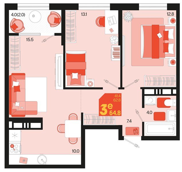 Фото №1: 2-комнатная квартира 64 м² - Краснодар, Карасунский внутригородской округ, 