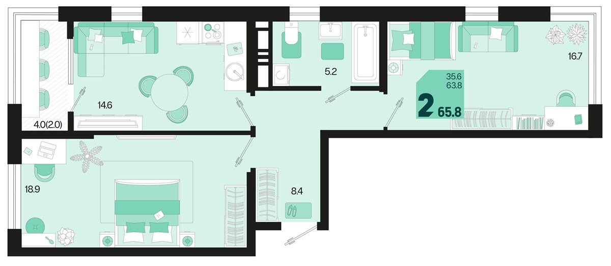 Фото №1: 2-комнатная квартира 65 м² - Краснодар, Карасунский внутригородской округ, 