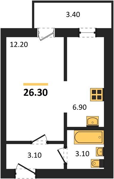 Фото №1: 1-комнатная квартира 26 м² - Новая Адыгея, жилой комплекс Дарград, ул. Тургеневское шоссе, 33/4к51