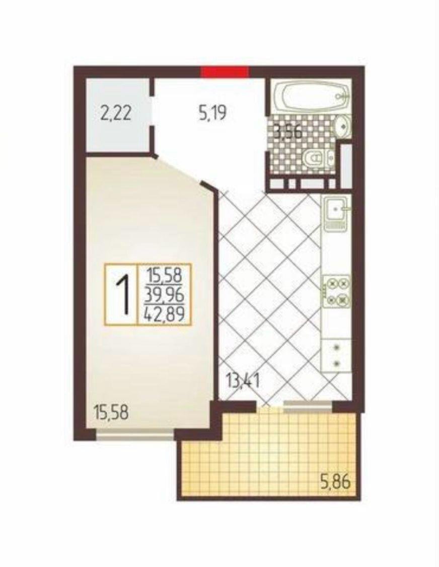 Фото №7: 1-комнатная квартира 44 м² - Краснодар, Молодёжный, Прикубанский внутригородской округ, мкр. жилой комплекс Дуэт, ул. Душистая, 79к1