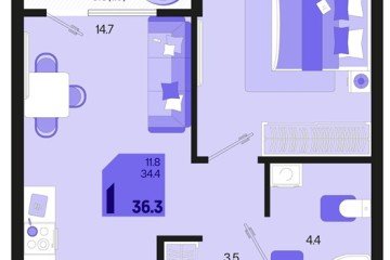 Фото №1: 1-комнатная квартира 36 м² - Краснодар, мкр. Карасунский внутригородской округ, ул. Виктора Казанцева, 1.3лит1