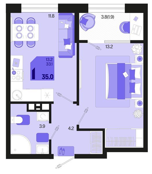 Фото №1: 1-комнатная квартира 35 м² - Краснодар, мкр. Карасунский внутригородской округ, ул. Виктора Казанцева, 1.3лит1