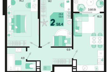 Фото №1: 2-комнатная квартира 58 м² - Краснодар, мкр. Карасунский внутригородской округ, ул. Виктора Казанцева, 1.3лит1
