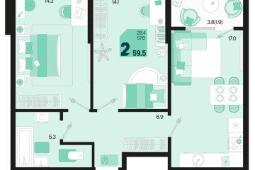 Фото №1: 2-комнатная квартира 59 м² - Краснодар, мкр. Карасунский внутригородской округ, ул. Виктора Казанцева, 1.3лит1