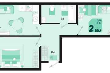 Фото №1: 2-комнатная квартира 68 м² - Краснодар, мкр. ЖК Первое Место, ул. Виктора Казанцева, 1.3лит1