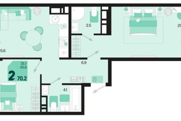 Фото №1: 2-комнатная квартира 74 м² - Краснодар, мкр. ЖК Первое Место, ул. Виктора Казанцева, 1.3лит1