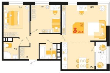 Фото №1: 3-комнатная квартира 76 м² - Краснодар, мкр. Карасунский внутригородской округ, ул. Виктора Казанцева, 1.3лит1