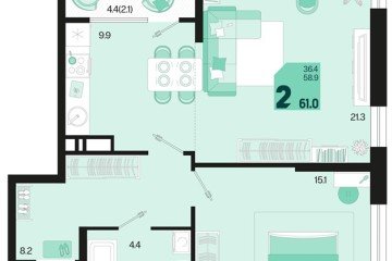 Фото №1: 2-комнатная квартира 61 м² - Краснодар, мкр. Карасунский внутригородской округ, ул. Виктора Казанцева, 1.3лит1