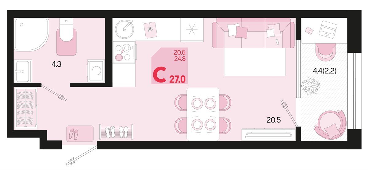 Фото №1: Студия 27 м² - Краснодар, мкр. Карасунский внутригородской округ, ул. Виктора Казанцева, 1.3лит1