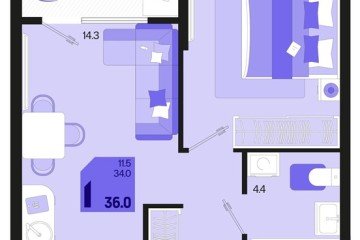 Фото №1: 1-комнатная квартира 36 м² - Краснодар, мкр. Карасунский внутригородской округ, ул. Виктора Казанцева, 1.3лит1