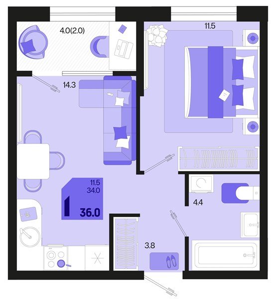 Фото №1: 1-комнатная квартира 36 м² - Краснодар, мкр. Карасунский внутригородской округ, ул. Виктора Казанцева, 1.3лит1