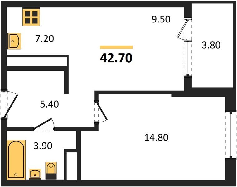 Фото №1: 1-комнатная квартира 42 м² - Краснодар, мкр. Карасунский внутригородской округ, ул. Виктора Казанцева