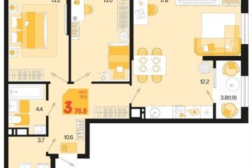 Фото №1: 2-комнатная квартира 76 м² - Краснодар, мкр. Карасунский внутригородской округ, ул. Виктора Казанцева