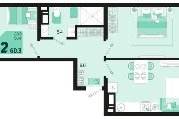 Фото №1: 2-комнатная квартира 60 м² - Краснодар, мкр. Карасунский внутригородской округ, ул. Виктора Казанцева, 1.3лит2