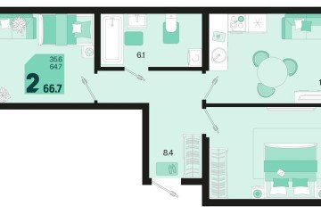 Фото №1: 2-комнатная квартира 66 м² - Краснодар, мкр. Карасунский внутригородской округ, ул. Виктора Казанцева, 1.3лит2