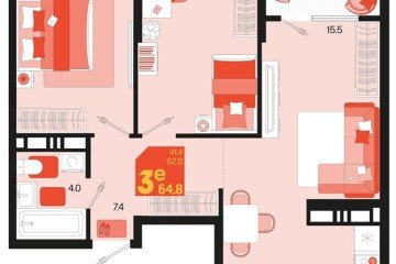 Фото №1: 2-комнатная квартира 66 м² - Краснодар, мкр. ЖК Первое Место, ул. Виктора Казанцева, 1.3лит2
