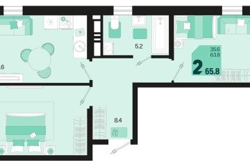 Фото №1: 2-комнатная квартира 67 м² - Краснодар, мкр. ЖК Первое Место, ул. Виктора Казанцева, 1.3лит2