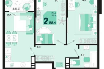 Фото №1: 2-комнатная квартира 58 м² - Краснодар, мкр. Карасунский внутригородской округ, ул. Виктора Казанцева, 1.3лит2