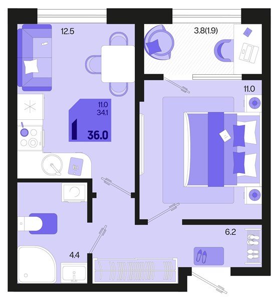 Фото №1: 1-комнатная квартира 36 м² - Краснодар, мкр. Карасунский внутригородской округ, ул. Виктора Казанцева, 1.3лит2