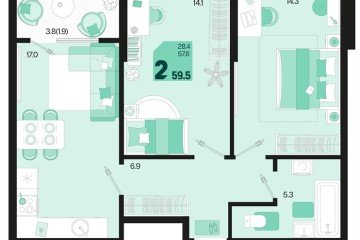 Фото №1: 2-комнатная квартира 59 м² - Краснодар, мкр. Карасунский внутригородской округ, ул. Виктора Казанцева, 1.3лит2