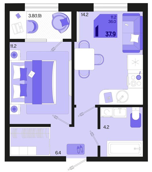 Фото №1: 1-комнатная квартира 37 м² - Краснодар, мкр. Карасунский внутригородской округ, ул. Виктора Казанцева, 1.3лит2
