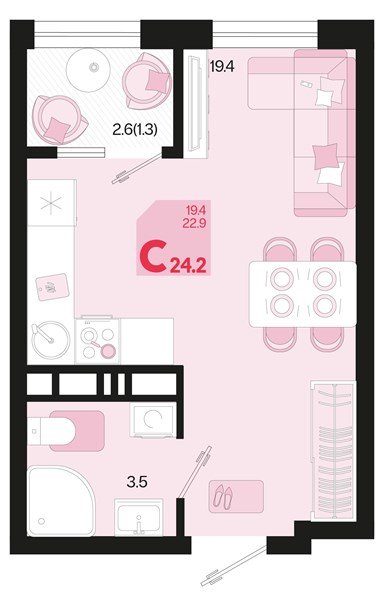 Фото №1: Студия 24 м² - Краснодар, мкр. Карасунский внутригородской округ, ул. Виктора Казанцева, 1.3лит2