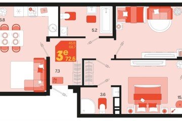 Фото №1: 2-комнатная квартира 72 м² - Краснодар, мкр. Карасунский внутригородской округ, ул. Виктора Казанцева, 1.3лит2