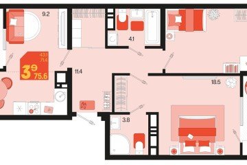 Фото №1: 2-комнатная квартира 75 м² - Краснодар, мкр. ЖК Первое Место, ул. Виктора Казанцева, 1.2лит1