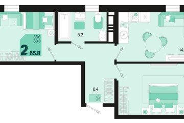 Фото №1: 2-комнатная квартира 65 м² - Краснодар, мкр. ЖК Первое Место, ул. Виктора Казанцева, 1.2лит1