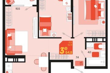 Фото №1: 2-комнатная квартира 64 м² - Краснодар, мкр. ЖК Первое Место, ул. Виктора Казанцева, 1.2лит1