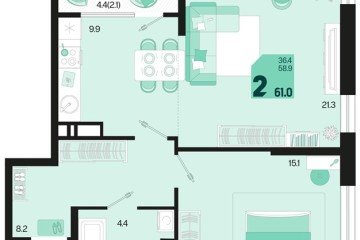 Фото №1: 1-комнатная квартира 61 м² - Краснодар, мкр. ЖК Первое Место, ул. Виктора Казанцева, 1.2лит1