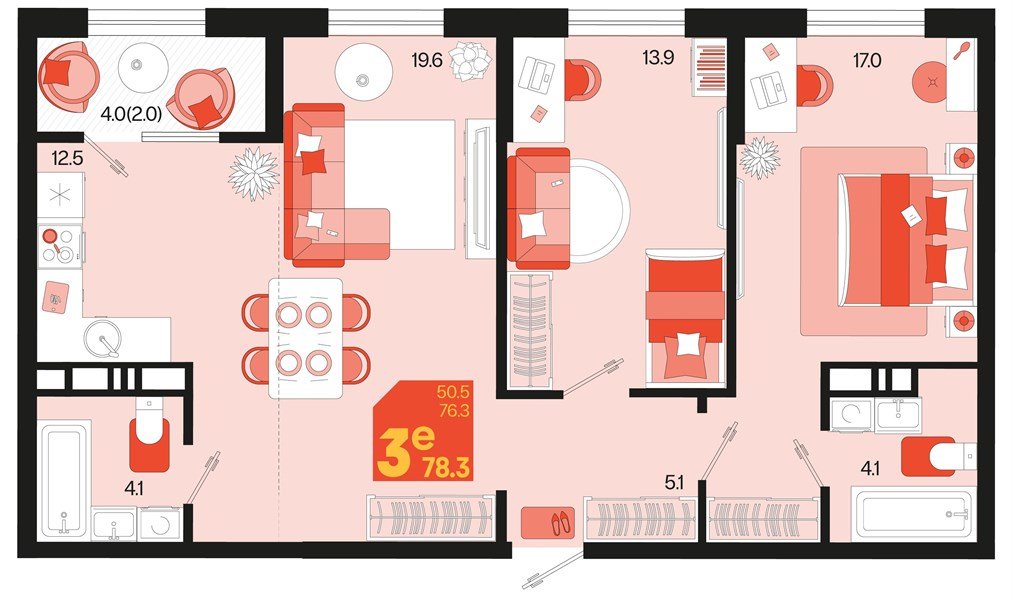 Фото №1: 2-комнатная квартира 78 м² - Краснодар, мкр. Карасунский внутригородской округ, ул. Виктора Казанцева, 1.2лит2